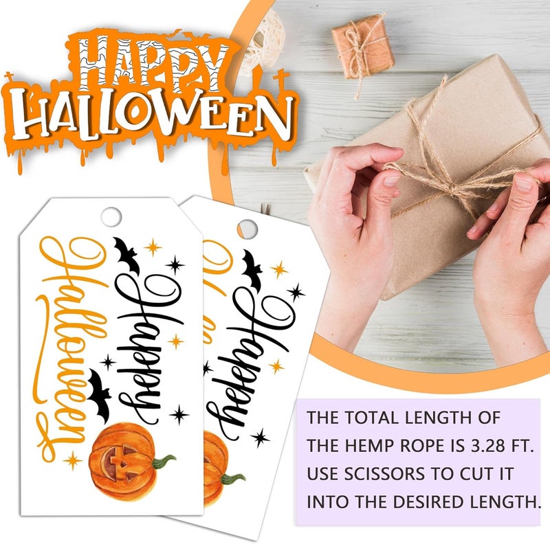 RPLCSPC Halloween Paper Gift Tags with String-50Pcs, Happy Halloween Cute Pumpkin Tags for Goodie Bags, 2 x 3.5 Inch Waterproof Hanging Labels for Decoration Party Supplies, Gift Wrapping, DIY Crafts-B03 - Image 3